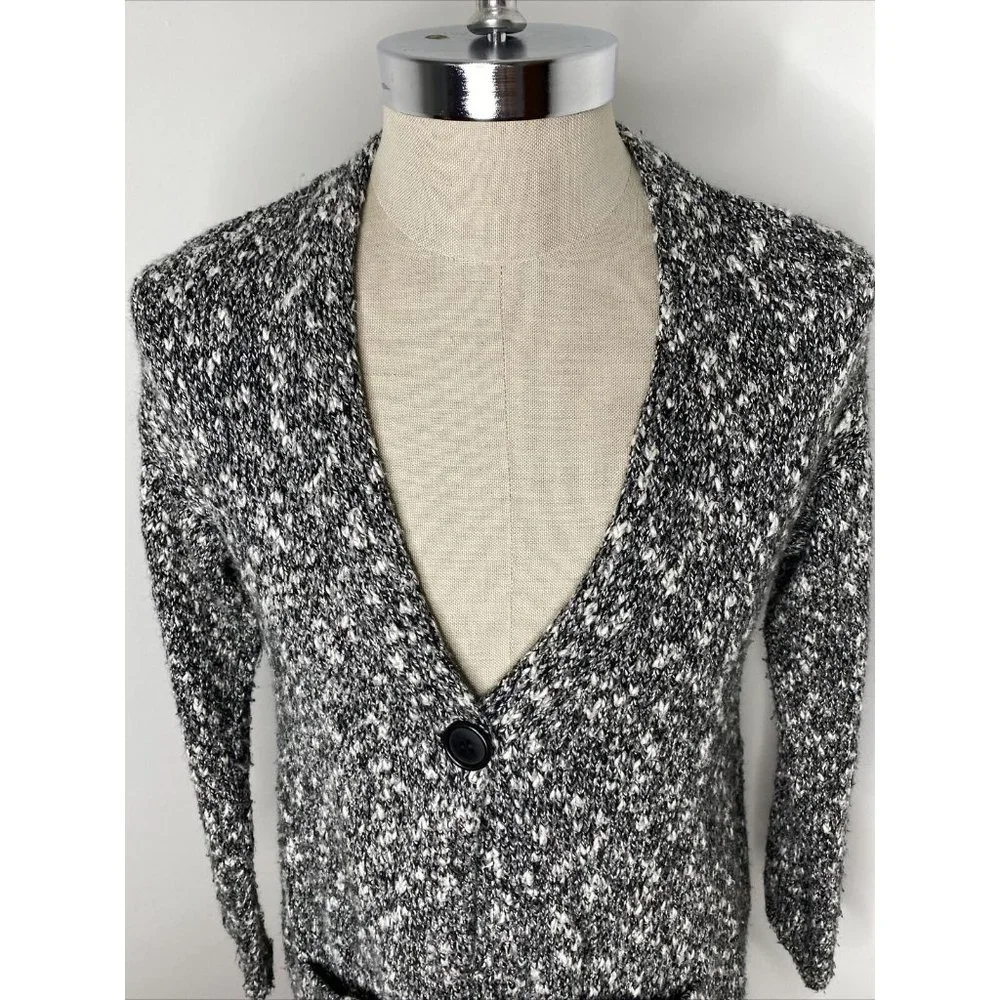 J Jill Cardigan Sweater Sz S Black White Chunky Pure Jill Pockets COtton